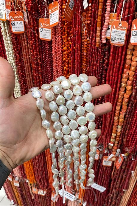 İnci Doğal Taş Yassı Daire Kesim 15mm Dizi