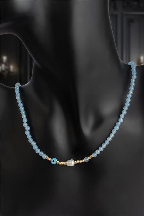 İnci - Sıkma Doğal Taş Mavi Küre Kesim Kolye