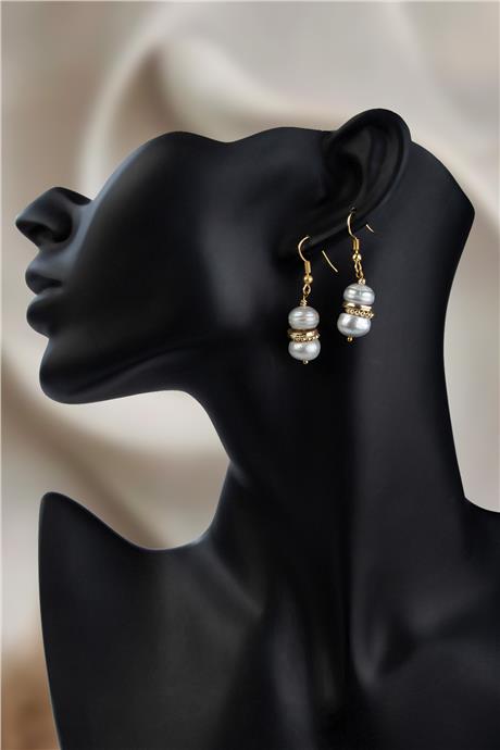 İnci Taşı Gri Amorf Kesim Doğal Taş Küpe