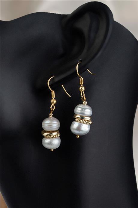 İnci Taşı Gri Amorf Kesim Doğal Taş Küpe