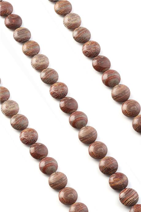 Jasper Taşı Daire Kesim Parlak Kahverengi 14mm Doğal Taş Dizi [AB+]