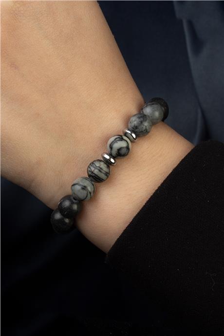 Picasso Jasper Doğal Taş Küre Kesim Parlak Gri 8mm Bileklik