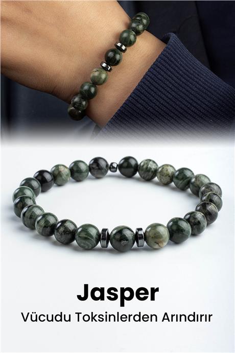Jasper Doğal Taş Koyu Yeşil Küre Kesim 8mm Bileklik