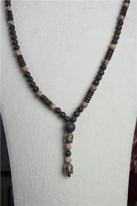 Jasper Doğal Taş Krem Küre Kesim Buda Boncuk Kolye