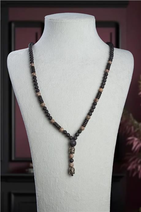 Jasper Doğal Taş Krem Küre Kesim Buda Boncuk Kolye