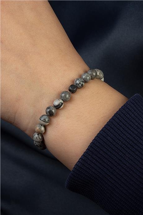 Jasper Doğal Taş Küre Kesim Parlak Gri 6mm Bileklik