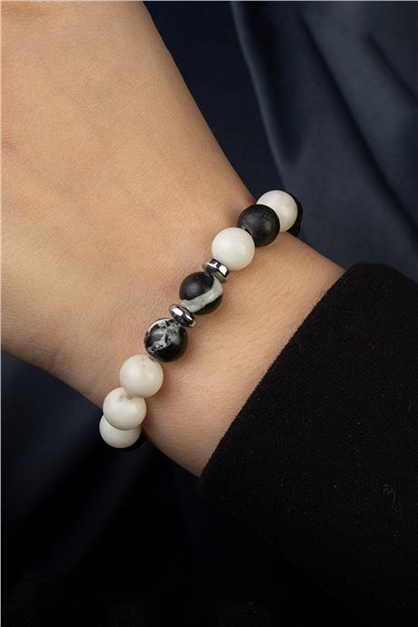 Panda Jasper Doğal Taş Küre Kesim 8mm Bileklik