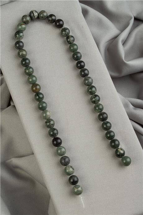 Jasper Taşı Küre Kesim Parlak Koyu Yeşil 10mm Doğal Taş Dizi [AA]