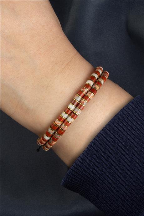 Jasper Doğal Taş Kırmızı Rondela Kesim Pirinç Metalli 4x2mm Makrome Bileklik