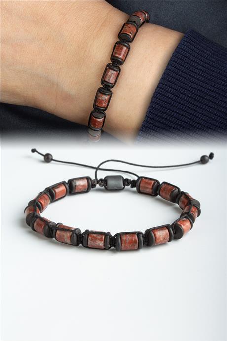 Jasper Doğal Taş Kırmızı Silindir Kesim 6x6mm Makrome Hematit Bileklik