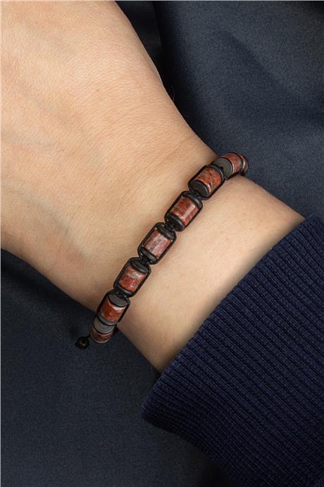 Jasper Doğal Taş Kırmızı Silindir Kesim 6x6mm Makrome Hematit Bileklik
