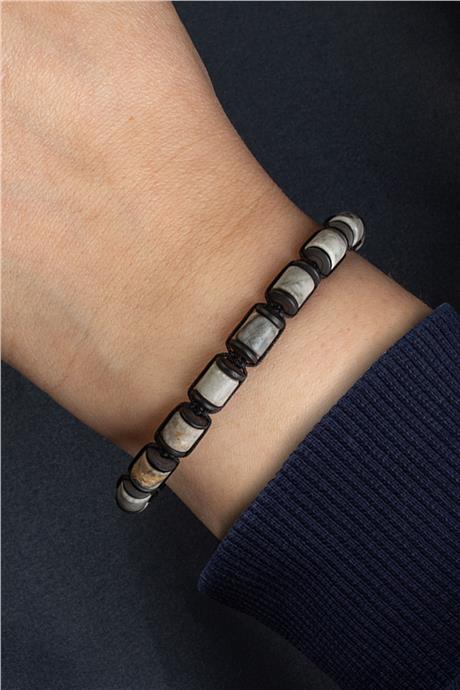 Jasper Doğal Taş Bej Silindir Kesim 6x6mm Makrome Hematit Bileklik