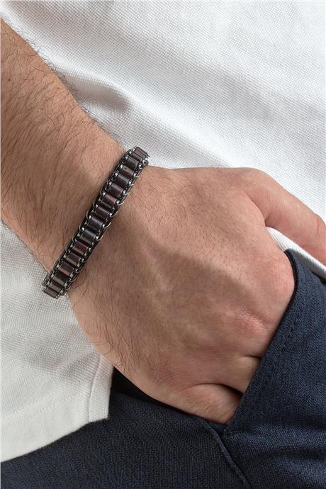 Kan Taşı Doğal Taş Örme Erkek Bilekliği 6x5mm