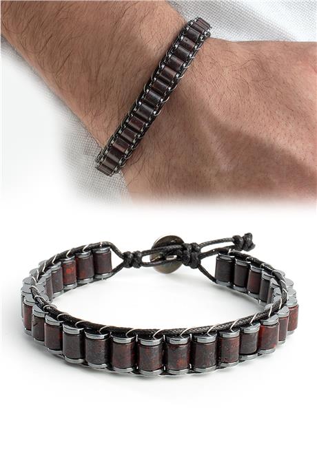 Kan Taşı Doğal Taş Örme Erkek Bilekliği 6x5mm