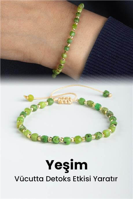 Kanada Yeşim Doğal Taş Faset Küp Kesim Dorikalı 4mm Makrome Bileklik