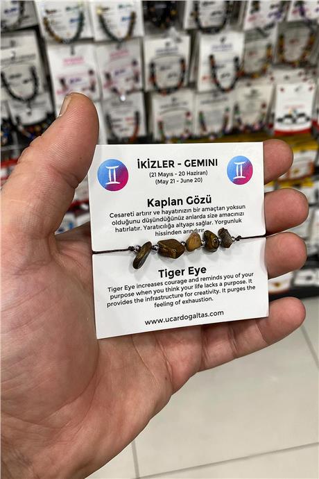 Kaplan Gözü Doğal Kırık Taş İkizler Burcu Bilekliği