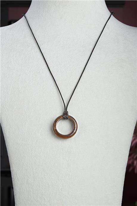 Kaplan Gözü Doğal Taş Halka Yüzük Kore İpli Erkek Kolyesi