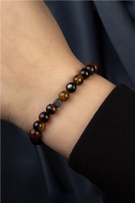 Kaplan Gözü Doğal Taş Küre Kesim Karışık Kahve 6mm Bileklik