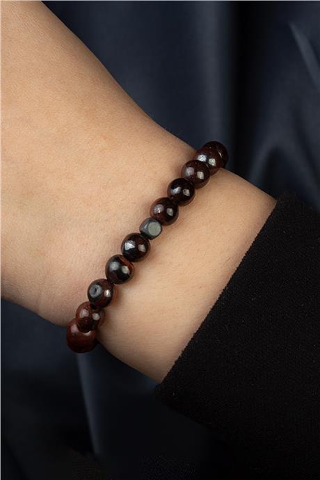 Kaplan Gözü Doğal Taş Küre Kesim Kırmızı 6mm Bileklik