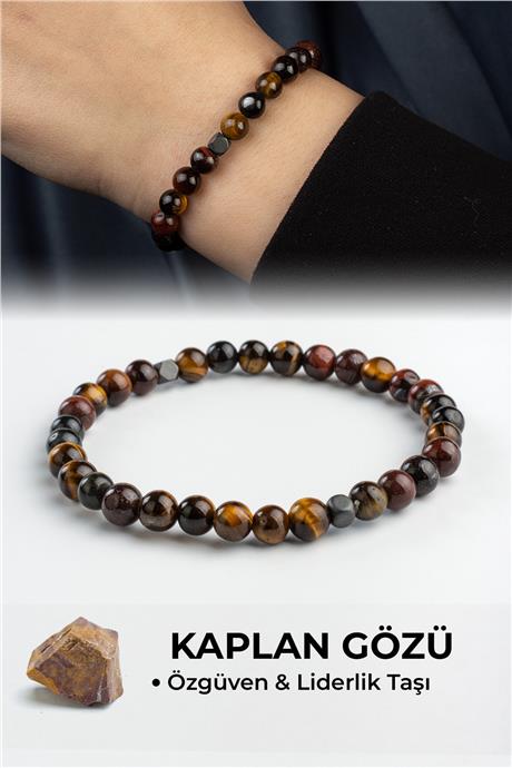 Kaplan Gözü Doğal Taş Küre Kesim Karışık Kahve 6mm Bileklik
