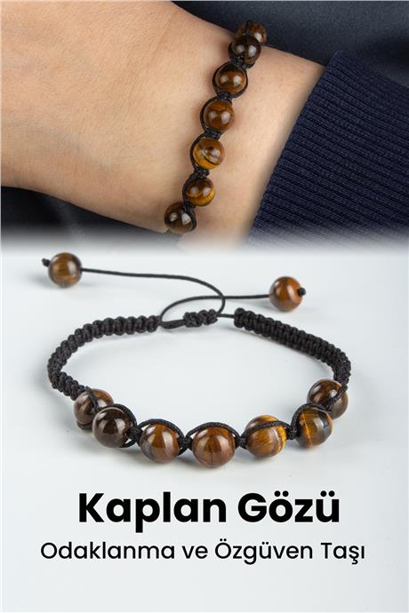 Kaplan Gözü Doğal Taş Küre Kesim 8mm Makrome Bileklik