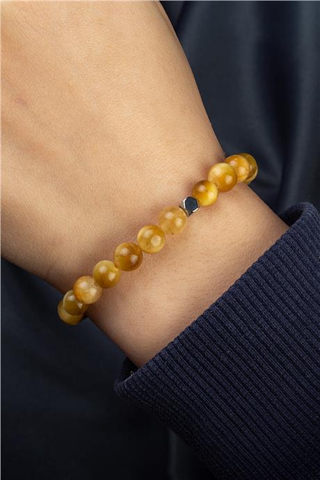 Kaplan Gözü Doğal Taş Sarı Küre Kesim 6mm Bileklik