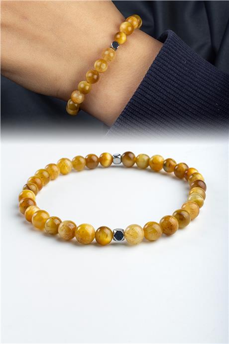 Kaplan Gözü Doğal Taş Sarı Küre Kesim 6mm Bileklik