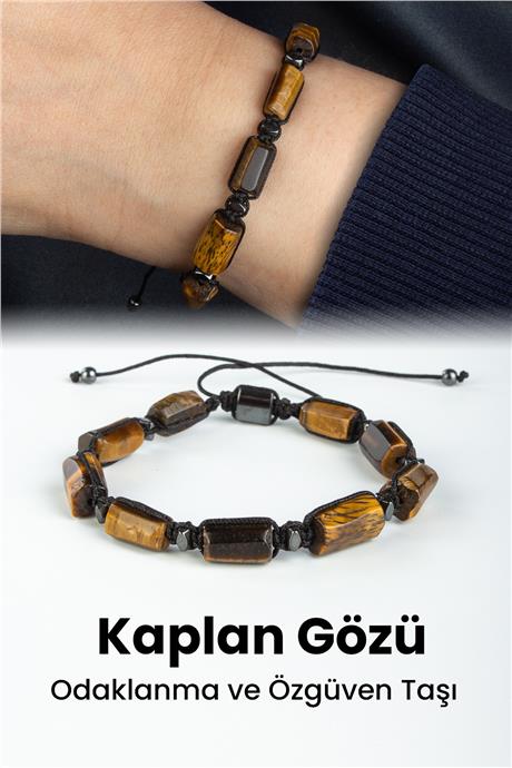 Kaplan Gözü Doğal Taş Köşeli Silindir Kesim 7x12mm Makrome Bileklik