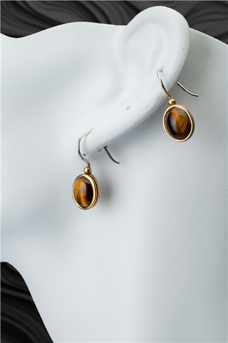 Kaplangözü Doğal Taş Büyük Oval Kesim Bronz Küpe