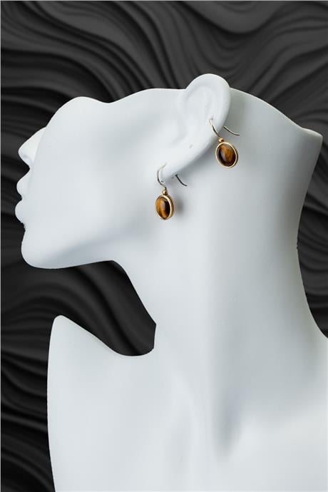 Kaplangözü Doğal Taş Büyük Oval Kesim Bronz Küpe