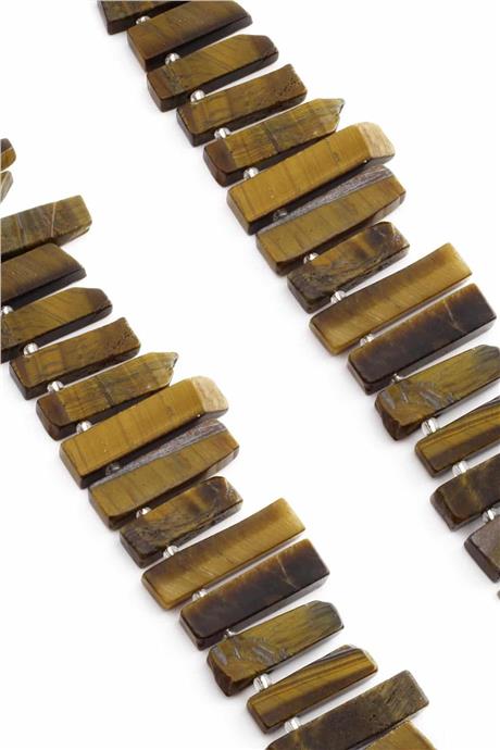 Tiger Eye Natural Stone Rectangular Cut 10x40mm String Of Beads
