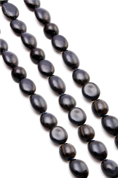 Kaplan Gözü Doğal Taş Parlak Siyah Karışık Tımbıl Kesim 10x13mm Dizi [AA]