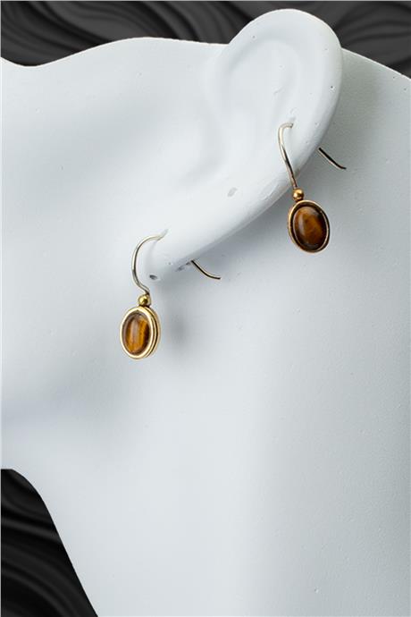 Kaplangözü Doğal Taş Mini Oval Kesim Bronz Küpe