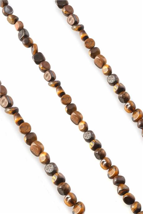 Kaplan Gözü Taşı Tımbıl Kesim Parlak 7x10mm Doğal Taş Dizi [AA]
