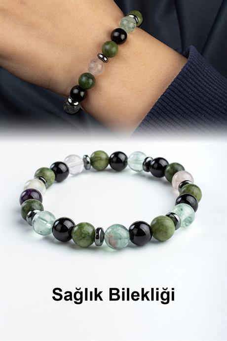 Karışık Doğal Taş Küre Kesim 8mm Sağlık Bilekliği