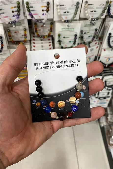 Karışık Doğal Taş Küre Kesim Galaksi Sistemi 8mm Bileklik