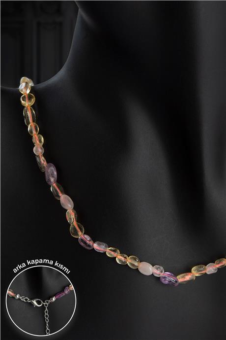 Karışık Doğal Taş Tımbıl Kesim Zincir Kapamalı Kolye