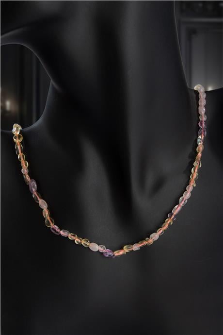 Karışık Doğal Taş Tımbıl Kesim Zincir Kapamalı Kolye