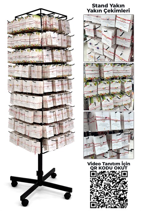 Karışık Marteniçka Bileklik Standı - 360° Döner Tekerlekli Takı Standı