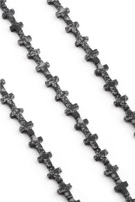 Karlı Obsidian Natural Stone Cross Cut 12x16mm String Of Beads