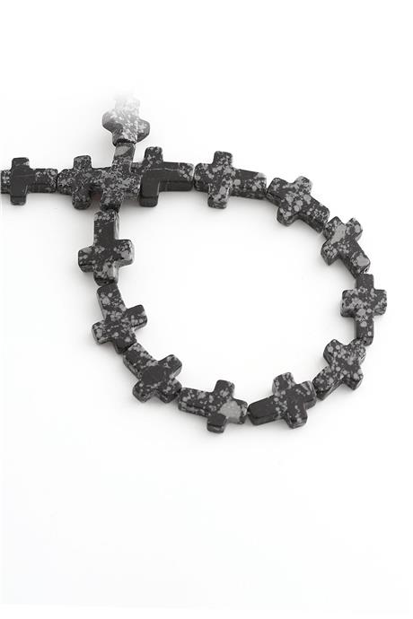 Karlı Obsidian Natural Stone Cross Cut 12x16mm String Of Beads
