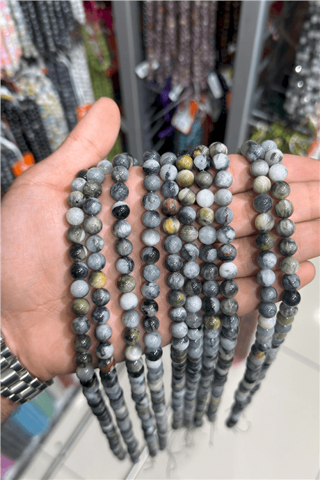 Eagles Eye Stone Round-Cut Shiny Yellow 8mm Bead Strand