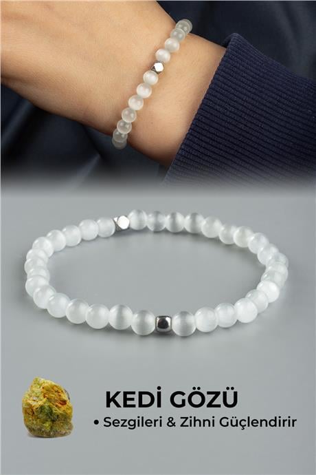 Kedi Gözü Doğal Taş Açık Gri Küre Kesim 6mm Bileklik