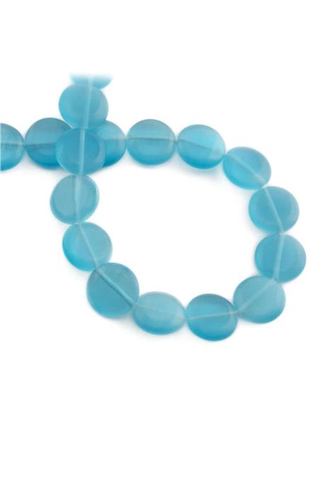 Kedi Gözü Doğal Taş Parlak Açık Mavi Daire Kesim 15x5mm Dizi [AB]