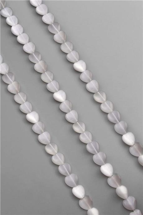 Kedi Gözü Doğal Taş Parlak Gri Kalp Kesim 10x4mm Dizi [AB]