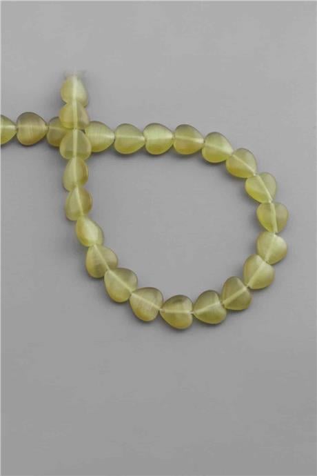 Kedi Gözü Doğal Taş Parlak Hardal Kalp Kesim 10x4mm Dizi [AB]