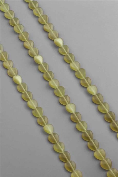 Kedi Gözü Doğal Taş Parlak Hardal Kalp Kesim 10x4mm Dizi [AB]