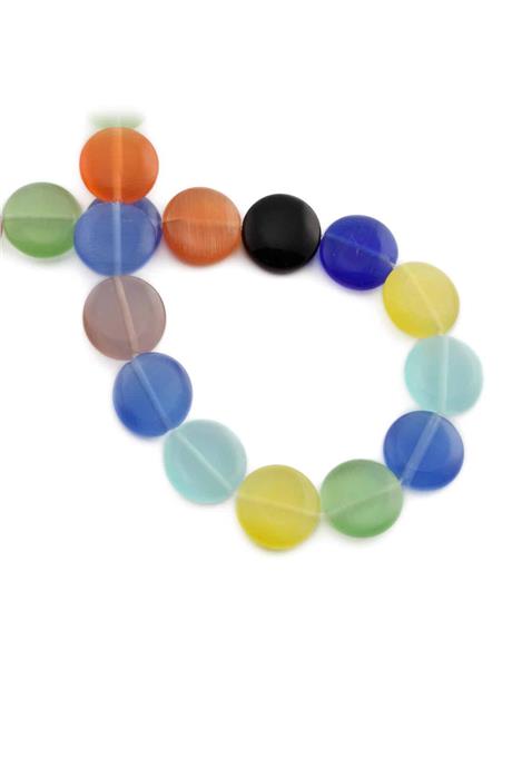 Kedi Gözü Doğal Taş Parlak Karışık Daire Kesim 15x5mm Dizi [AB]