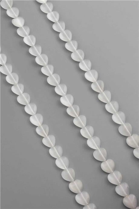 Kedi Gözü Doğal Taş Parlak Koyu Beyaz Kalp Kesim 10x4mm Dizi [AB]