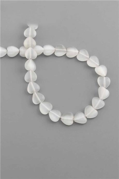 Kedi Gözü Doğal Taş Parlak Koyu Beyaz Kalp Kesim 10x4mm Dizi [AB]